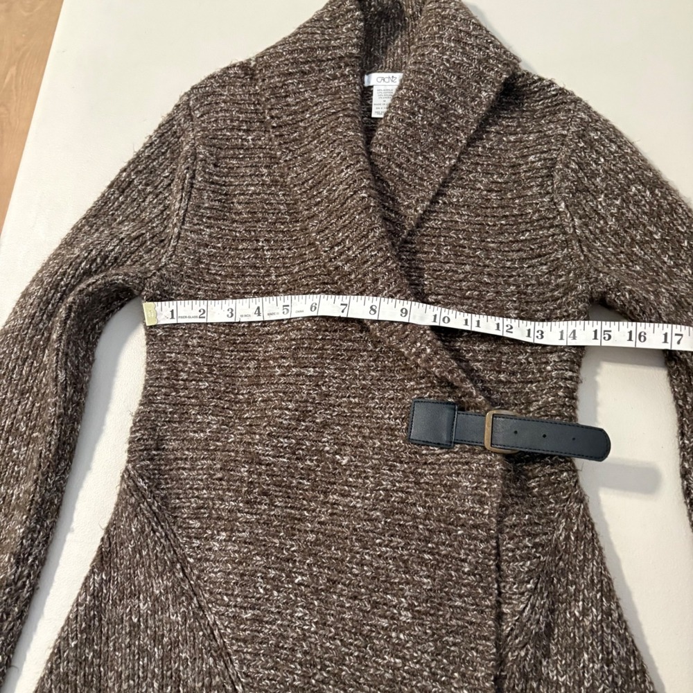 Cache Brown Marled Knit Shawl Collar Cardigan Sweater Side Buckle Wrap Womens M - Picture 8 of 11